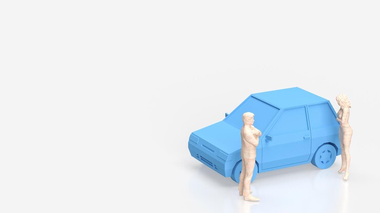 Foto el coche azul se enciende para el automóvil o el concepto de transporte renderización 3d