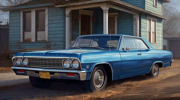 Un coche azul con una matrícula amarilla que dice "la palabra" en él.