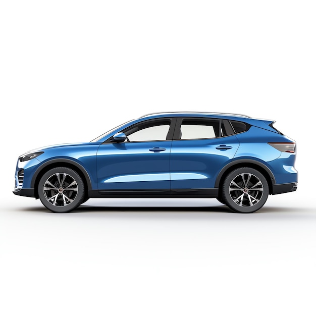 un coche azul sobre un fondo blanco