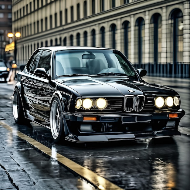 Coche BMW negro en una calle de la ciudad