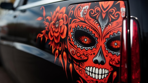 Coche con una calavera pintada en él