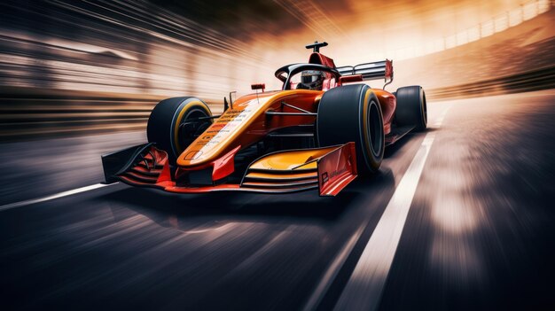 Foto coche de carreras a alta velocidad el corredor en un coche de carreras pasa la pista las carreras de equipos competitivos de deportes de motor