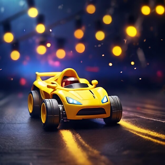 Un coche de carreras amarillo de juguete generado por IA