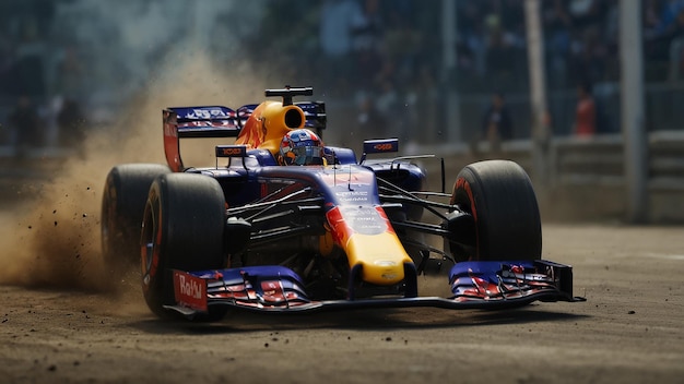 Foto un coche de carreras con el número 13 en él está compitiendo en una pista