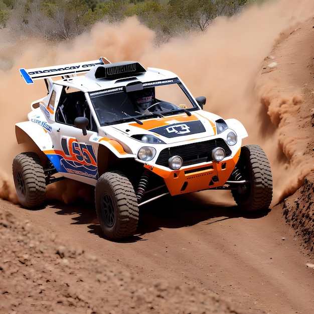 Coche de carreras de rally en camino de tierra arte generativo de AI