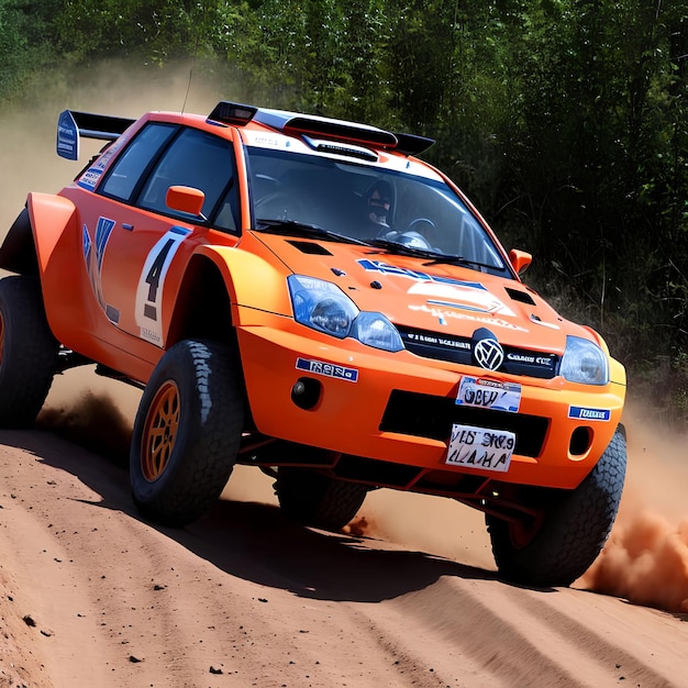 Foto coche de carreras de rally en camino de tierra arte generativo de ai