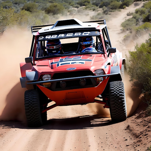 Coche de carreras de rally en camino de tierra arte generativo de AI