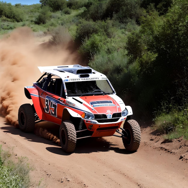 Coche de carreras de rally en camino de tierra arte generativo de AI