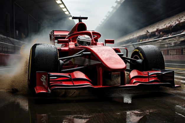 Foto coche de carreras rojo en la pista para las carreras de fórmula uno