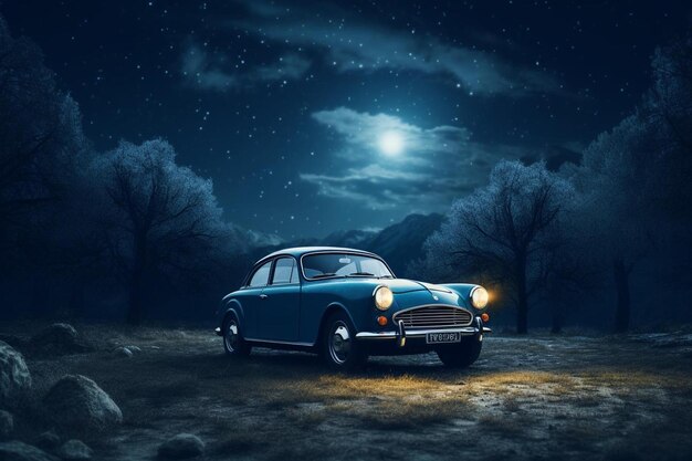 Foto el coche en el cielo nocturno