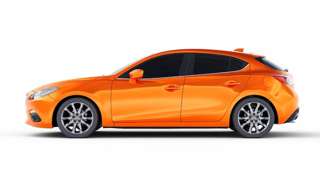 Coche de ciudad naranja con superficie en blanco para su diseño creativo 3D rendering