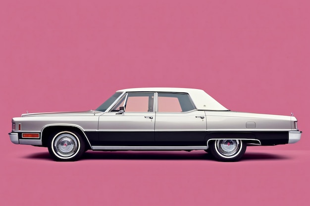 Foto coche clásico americano aislado sobre un fondo rosa