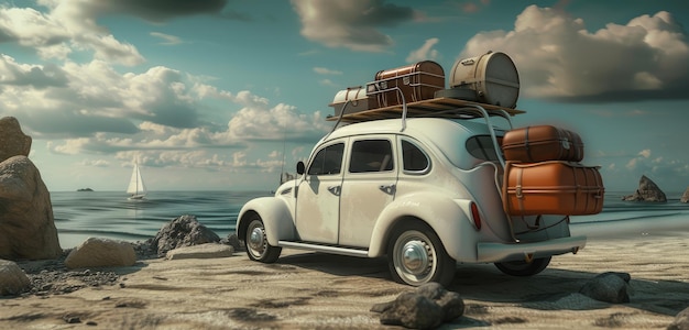 Foto coche clásico listo para el viaje de verano