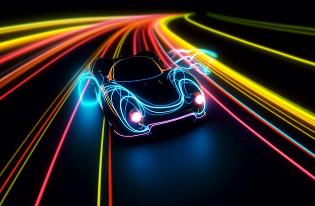 Un coche colorido se muestra en el ai generativo de fondo oscuro