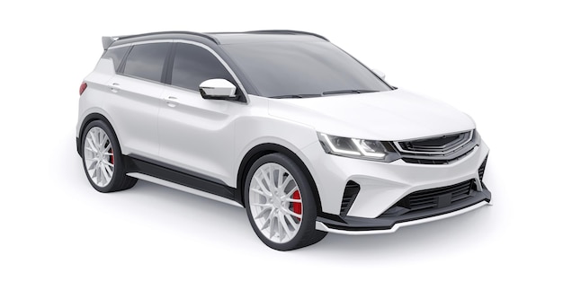Coche compacto deportivo blanco SUV 3d render ilustración