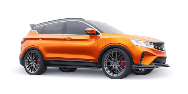 Coche compacto deportivo naranja SUV 3d render ilustración