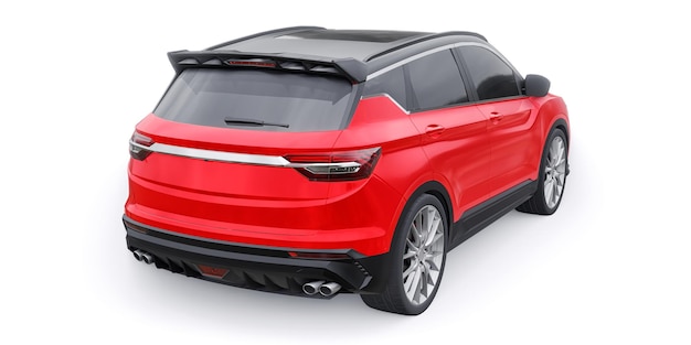 Coche compacto deportivo rojo SUV 3d render ilustración