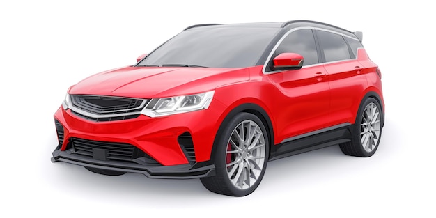 Coche compacto deportivo rojo SUV 3d render ilustración