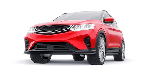 Coche compacto deportivo rojo SUV 3d render ilustración