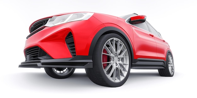 Coche compacto deportivo rojo SUV 3d render ilustración