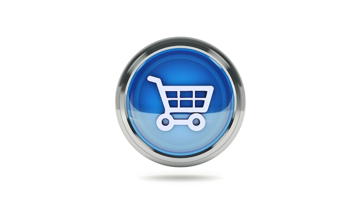 Foto coche de compras de icono brillante de comercio electrónico con cursor de ratón representación 3d