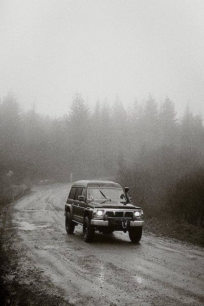 Coche conduciendo por la carretera de montaña.