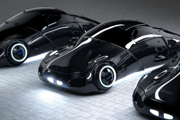 Coche sin conductor o coche autónomo con renderizado 3d