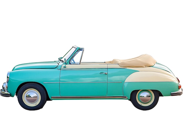 un coche convertible azul con una tapa marrón