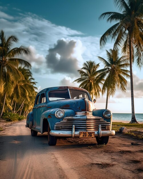 Foto coche cubano en la playa