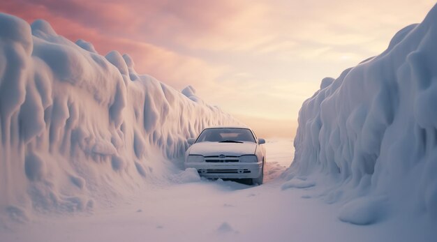 Un coche cubierto por la nieve.