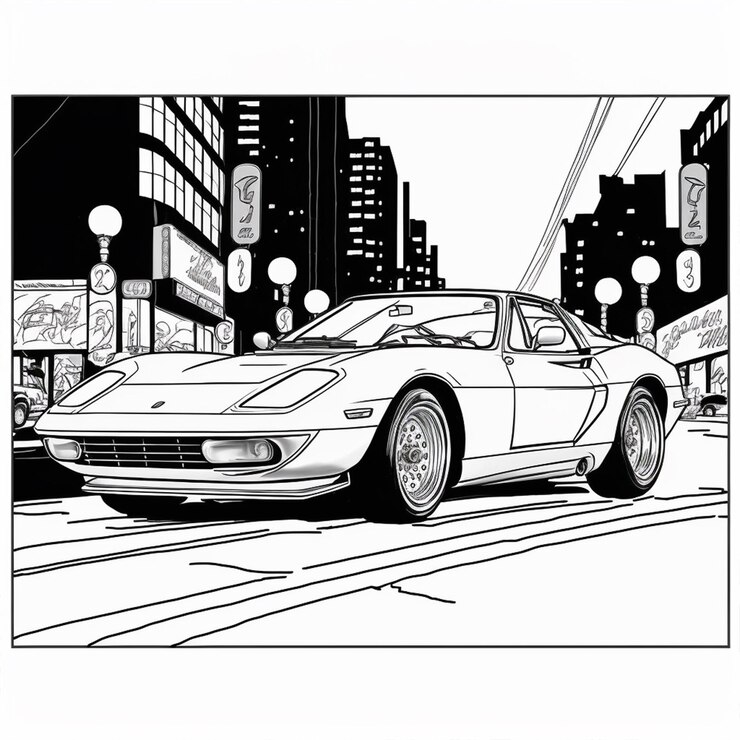 coche deportivo para colorear página en blanco y negro para colorear libro