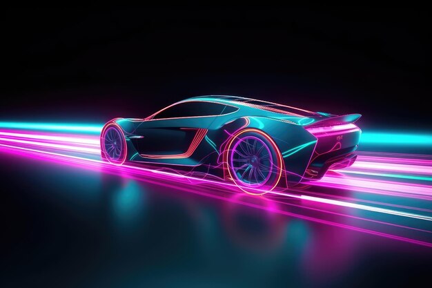 Coche deportivo en la IA generativa de Neon Highway
