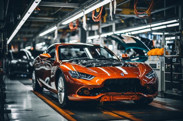 Foto coche deportivo en la línea de producción