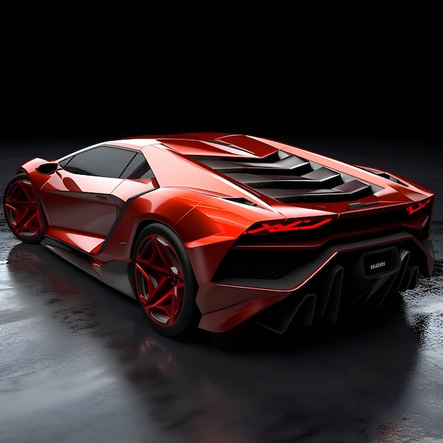 Coche deportivo de lujo en un fondo oscuro renderización 3D