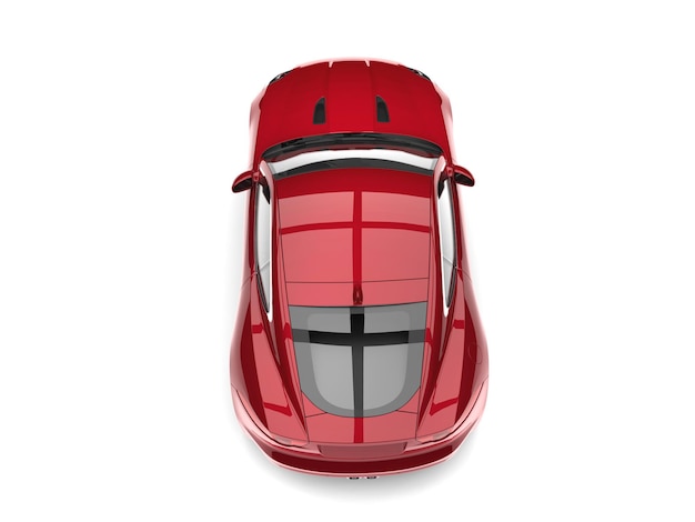 Coche deportivo de lujo rojo cereza metálico vista de arriba hacia abajo