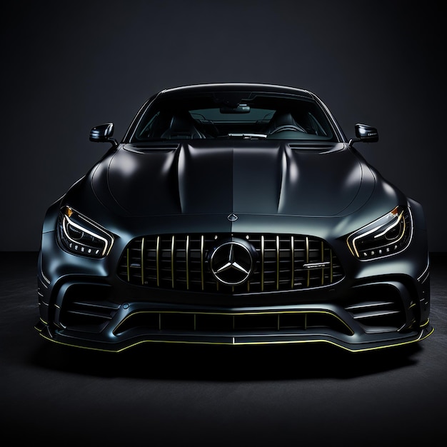 coche deportivo Mercedes negro brillante en estudio generativo ai