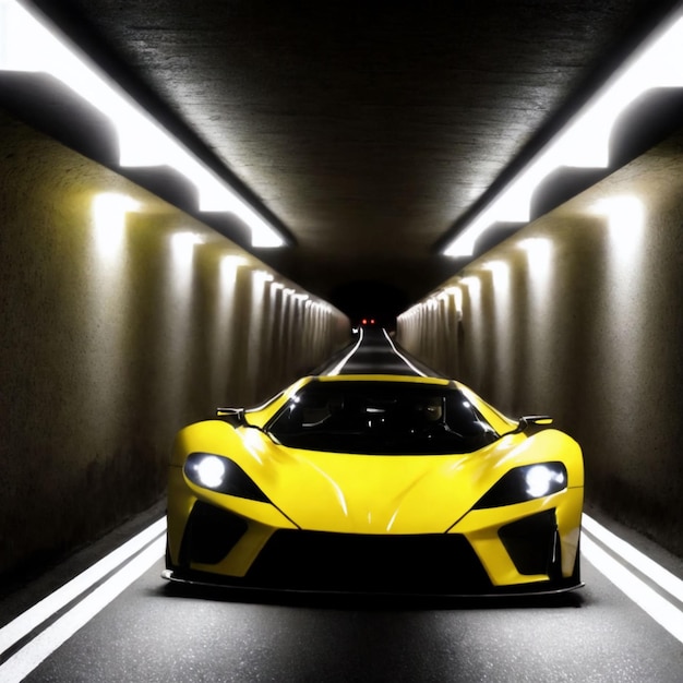 Coche deportivo moderno en el túnel por la noche arte generativo de AI