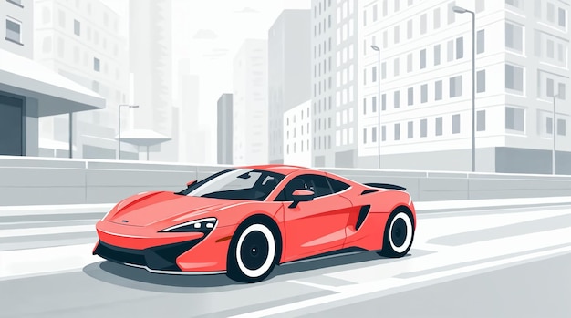 Coche deportivo rojo en la ciudad
