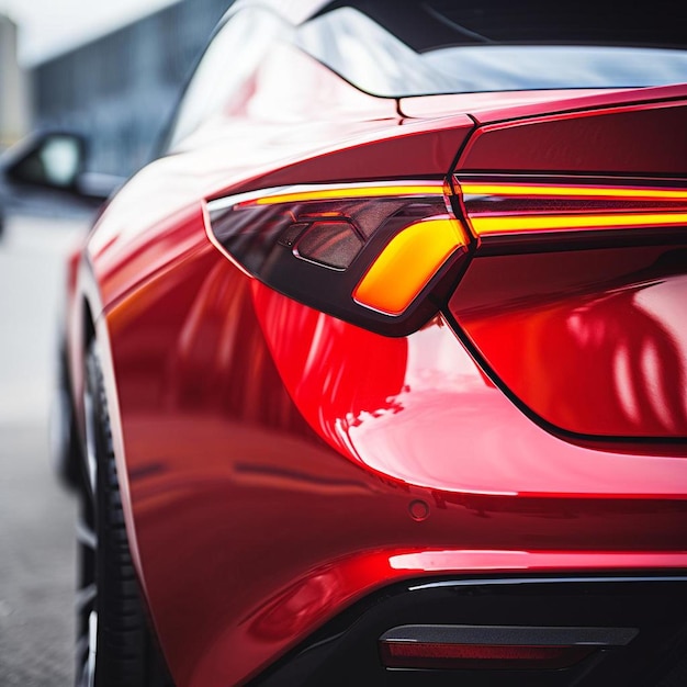 un coche deportivo rojo con las luces encendidas y el lado es rojo