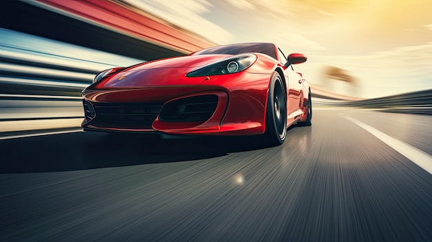 coche deportivo rojo en movimiento fondo de papel tapiz acelerando en la carretera