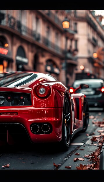 un coche deportivo rojo con el número 5 en la parte de atrás está estacionado en la calle