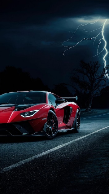 un coche deportivo rojo con un rayo en la parte superior