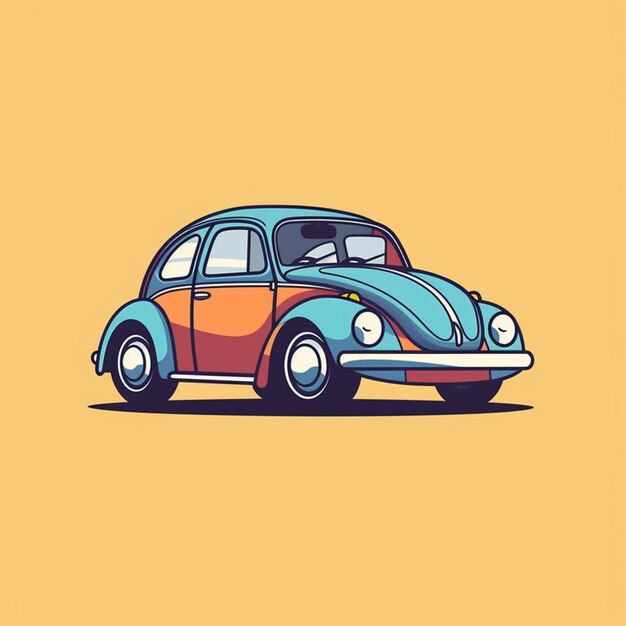 un coche de dibujos animados con un fondo amarillo y un frente generativo azul y naranja ai