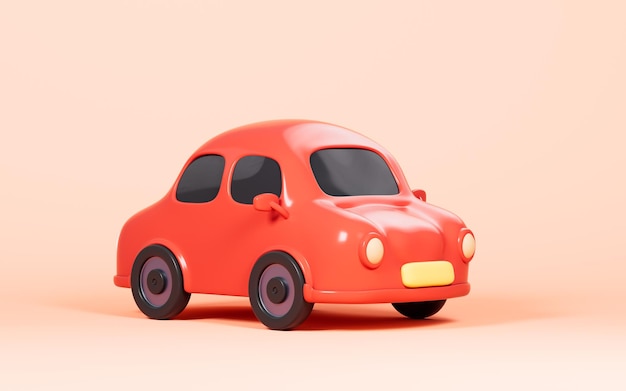 Coche de dibujos animados con renderizado 3d de modelo de coche de fondo amarillo
