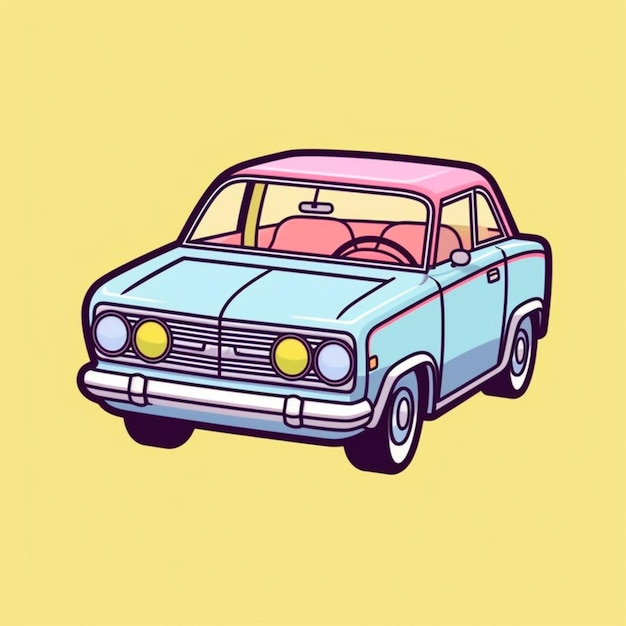 Foto un coche de dibujos animados con una tapa rosa y un capó azul generativo ai