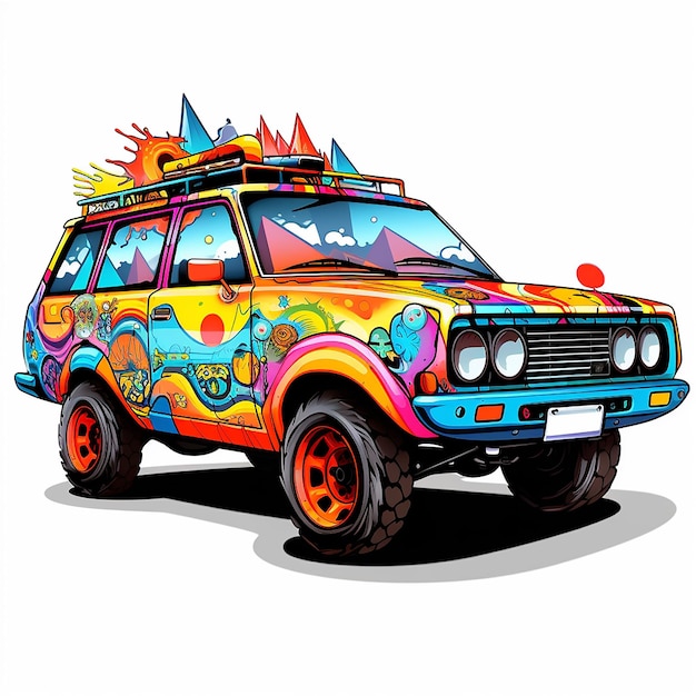 Coche de diseño artístico de cómics pop