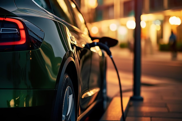 Un coche eléctrico cargado en una estación