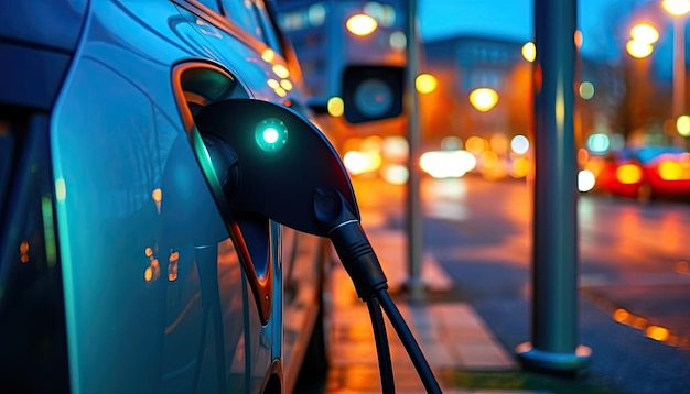 coche eléctrico cargando por la noche