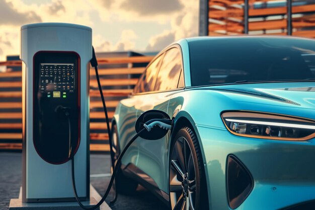 Coche eléctrico en la estación de carga