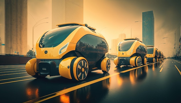 Coche eléctrico futurista autonomus taxi car en un futuro cercano Generative Ai